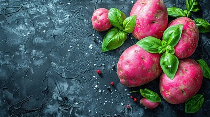 Poster - Red sweet potatoes on dark background.