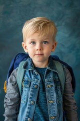 Wall Mural - Back to School Photos - Children with Backpacks on First Day of School