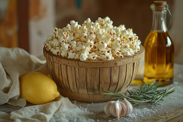 Wall Mural - A wooden basket of popcorn fresh corn with garlic a Tamales Photos. 29.jpg