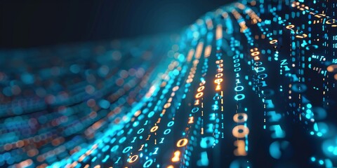 A concept of digital transformation. A binary code. A programming language.