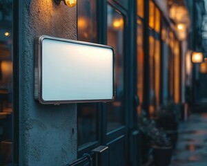 Wall Mural - Blank rectangular store signage design mockup isolated, transparent acrylic badge clear shop template positioned above the window outside, signboard for logo presentation of a jewelry store.