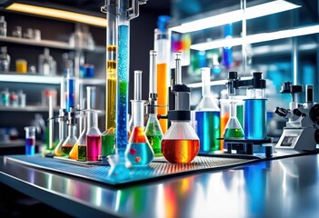 vibrant laboratory equipment showcasing captivating unique colorful designs engaging scientific environment, science, chemistry, glassware, flasks, test