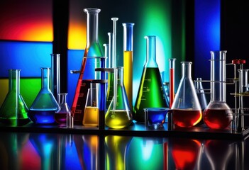 colorful laboratory equipment showcasing variety bright hues materials scientific exploration, beakers, containers, centrifuges, devices, dispensers