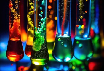 Wall Mural - detailed perspective vibrant chemical reactions test tubes showcasing colorful mixtures dynamic tran