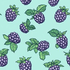 Canvas Print - Seamless pattern with blackberries on blue background.