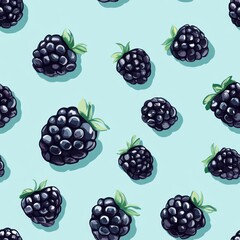 Canvas Print - Seamless pattern of blackberries on a light blue background.