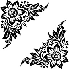 Sticker - A black elegant  floral design with intricate details decorates the corners 