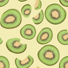 Canvas Print - Seamless pattern of kiwi fruit slices on a yellow background.