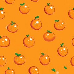 Canvas Print - Bright orange fruits with green leaves on a bright orange background.
