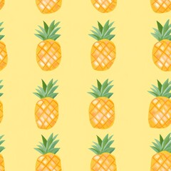 Canvas Print - Seamless pattern of hand drawn pineapples on yellow background.
