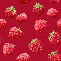 Canvas Print - Seamless pattern of red raspberries on a red background.