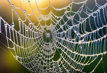 intricate macro glimmering spider webs adorned dew drops capturing morning light, sparkling, nature, detail, texture, glistening, pattern, strands, shimmer