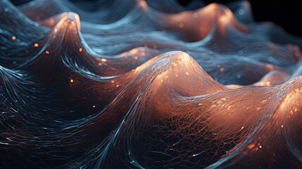 Poster - Scientific abstraction with futuristic textured tissue waves. Tech background with close-up wave bio texture