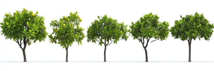 Canvas Print - Five lemon trees isolated on a white background.