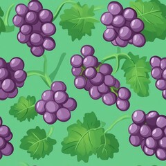 Canvas Print - Seamless pattern of ripe grapes and green leaves on a green background.