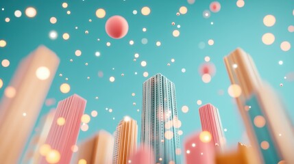 Sticker - A futuristic cityscape with towering buildings and advanced technology, symbolizing global technological progress.