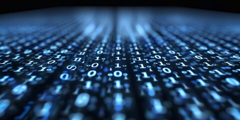 A concept of digital transformation. A binary code. A programming language.