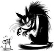 © Mike Hernandez - A devilish cat is threatening a little white mouse. Black and white image.