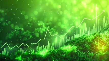 Wall Mural - Stock market financial chart with uptrend line graph in on green background	