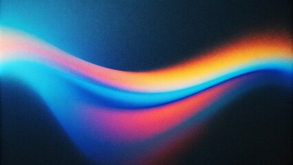 Wall Mural - A vibrant rainbow wave glows against a dark, grainy gradient background of blue, pink, and yellow textures,generative ai 