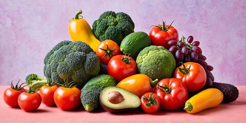 Wall Mural - Pile of vegetables and fruits, Healthy balanced diet.