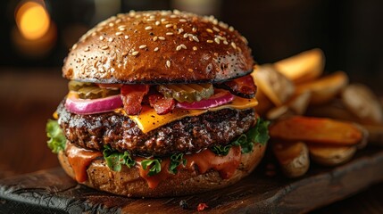 Poster - Juicy Cheeseburger with Bacon and Pickles