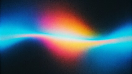 Wall Mural - A vibrant rainbow wave glows against a dark, grainy gradient background of blue, pink, and yellow textures,generative ai 