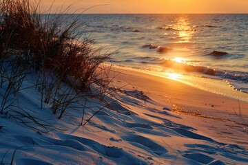 Ostsee Sunset. Baltic Sea Beach Reproach at Usedom with Sand Dune Views