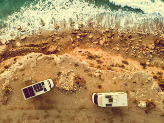 Canvas Print - Rv caravans on spanish coast. Aerial view