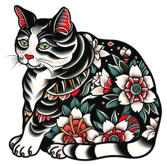 Poster - PNG Tattoo illustration of a cat illustrated wildlife drawing.