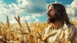 © PD - Jesus Christ is walking in a field with wheat
