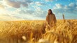 © PD - Jesus Christ is walking in a field with wheat