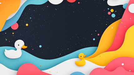 Poster - Abstract white background with pastel colorful 3D abstract background overlap layer on dark space with duck decoration. Modern graphic design element motion style concept for banner, flyer, card,