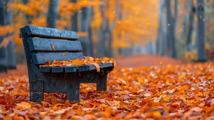 Wall Mural - Autumn Bench in a Forest