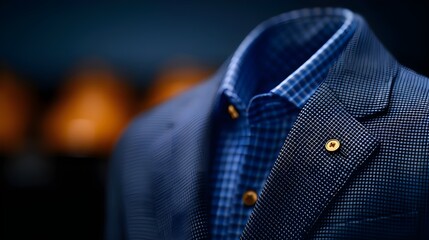 
A close-up of a business casual outfit, featuring a tailored blazer over a crisp shirt, paired with chinos and loafers