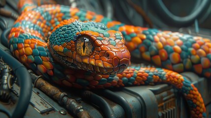 Wall Mural - Colorful Snake on Rusty Surface