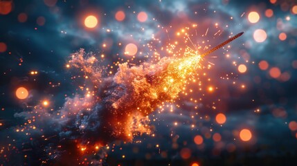 Canvas Print - Sparkler Burning in the Night Sky