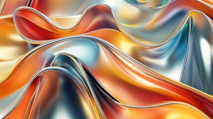 Wall Mural - 3D abstract flowing ribbons in metallic color wallpaper