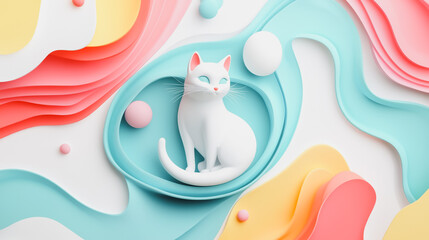 Wall Mural - abstract background overlap layer on dark space with cat decoration. Modern graphic design element motion style concept for banner, flyer, card, br