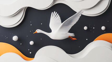 Wall Mural - Abstract white background with pastel colorful 3D abstract background overlap layer on dark space with goose decoration. Modern graphic design element motion style concept for banner, flyer, card, br