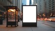 © Web - Chicago Billboard Advertising: Blank Vertical Billboard at Bus Stop in Chicago Cityscape