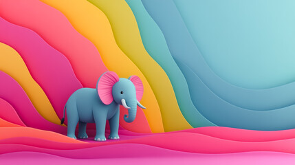 Wall Mural - Abstract white background with pastel colorful 3D abstract background overlap layer on dark space with elephant decoration. Modern graphic design element motion style concept for banner, flyer, card, 