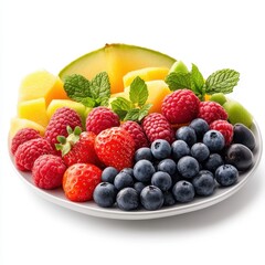 Wall Mural - Platter of fresh berries and melon presented for a summer picnic