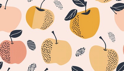 Abstract apple pattern with bright colors and simple shapes.