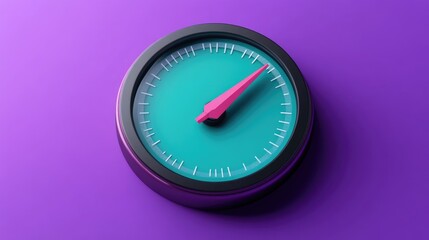 Speedometer Low. Performance scale with Green Indicator on Purple Background