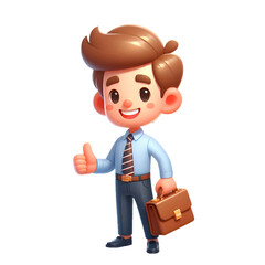 3d style employee person happy smiling cartoon characte standing on white background.