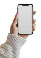 png hand holding blank smartphone screen