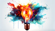 © DesignBee - Light bulb explodes with colorful paint and splashes