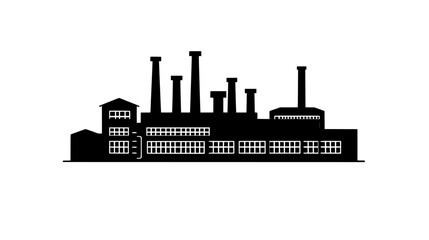 Wall Mural - Large factory with multiple chimneys, a rectangular layout, and several rows of windows along the walls, vector illustration art