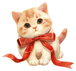 Sticker - PNG Adorable kitten with red bow